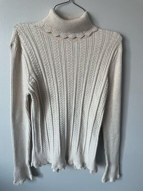 JEANNE PIERRE Cream Cable Knit Turtleneck Sweater